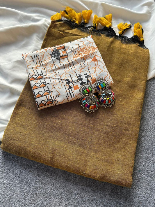 Khadi Cotton Saree with Unstitched Blouse Piece