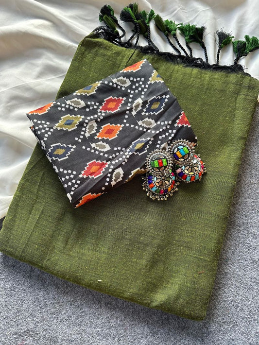 Khadi Cotton Saree with Unstitched Blouse Piece