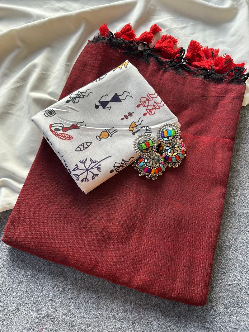 Khadi Cotton Saree with Unstitched Blouse Piece